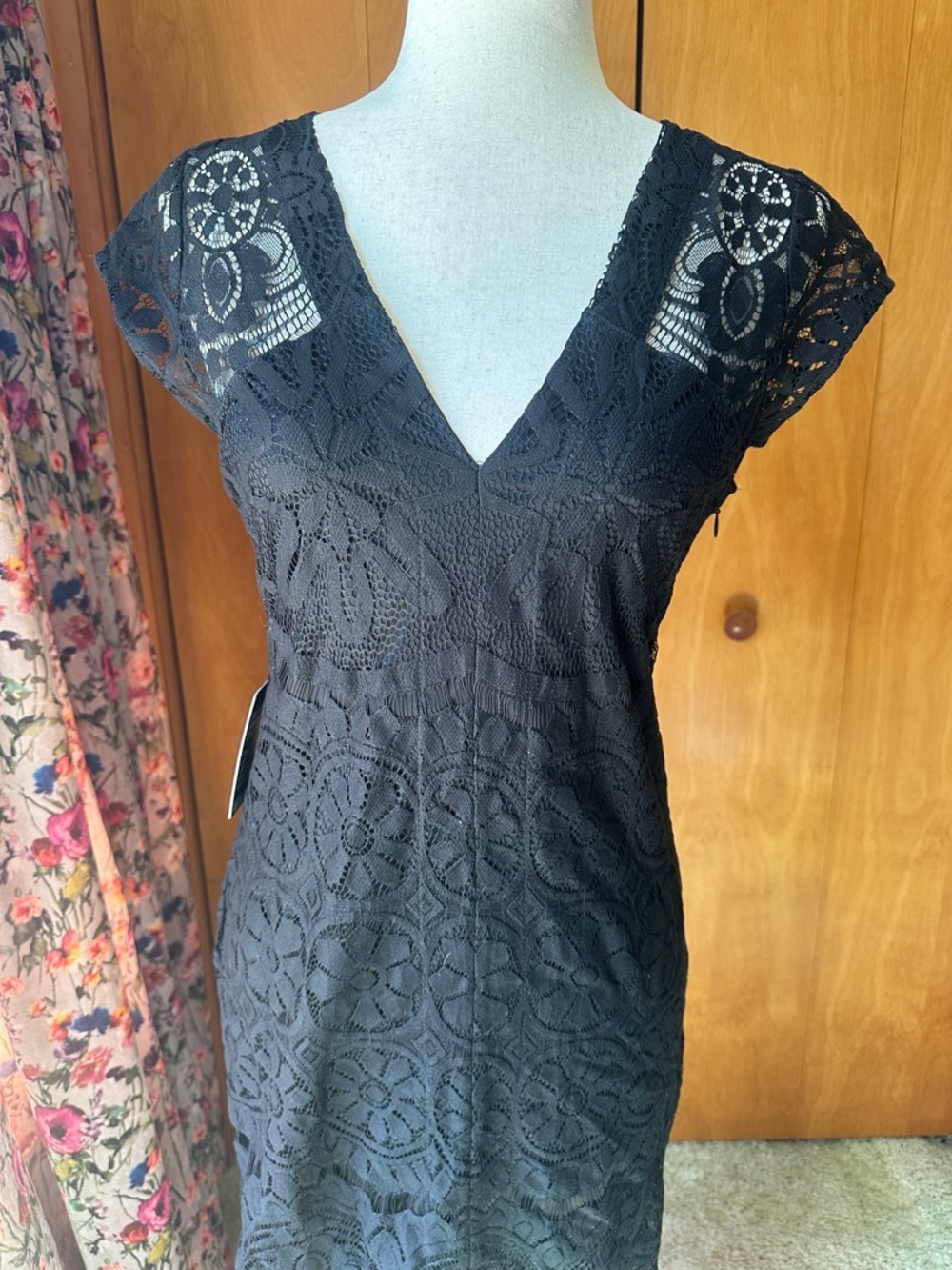 Dramatic Express Black Lace V-Neck Maxi Dress with Cap Sleeves
